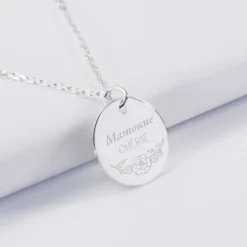 Outlet HappyBulle Pendentif personnalisé médaille gravée argent 19 mm - Edition spéciale Ornement floral Argent rhodié 925