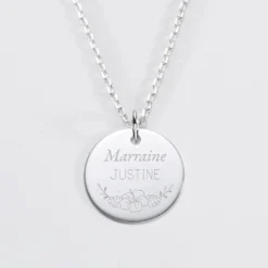 Outlet HappyBulle Pendentif personnalisé médaille gravée argent 19 mm - Edition spéciale Ornement floral Argent rhodié 925