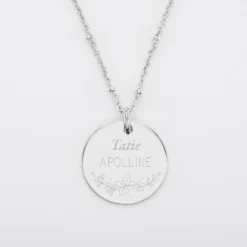 Outlet HappyBulle Pendentif personnalisé médaille gravée argent 19 mm - Edition spéciale Ornement floral Argent rhodié 925