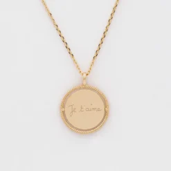 Sale HappyBulle Pendentif personnalisé médaille réversible contour tressé Eternelle gravée plaqué or 18 mm Plaqué or 18k