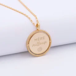 Sale HappyBulle Pendentif personnalisé médaille réversible contour tressé Eternelle gravée plaqué or 18 mm Plaqué or 18k