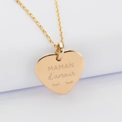 Hot HappyBulle Pendentif personnalisé médaille gravée plaqué or coeur bombé 21x20 mm Plaqué or 18k