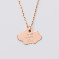 Clearance HappyBulle Pendentif personnalisé médaille gravée plaqué or rose nuage 20x14 mm Plaqué or rose 18k