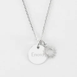 Hot HappyBulle Pendentif personnalisé médaille gravée argent 15 mm et breloque soleil 10 mm