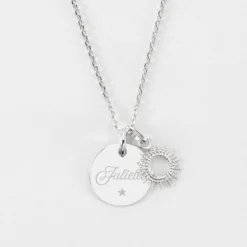 Hot HappyBulle Pendentif personnalisé médaille gravée argent 15 mm et breloque soleil 10 mm