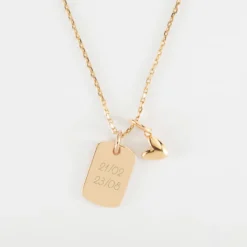 Hot HappyBulle Pendentif personnalisé médaille gravée plaqué or rectangle 17x11 mm et breloque petit coeur bombé 7 mm - x Atelier Wagram Plaqué or 18k