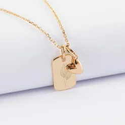 Hot HappyBulle Pendentif personnalisé médaille gravée plaqué or rectangle 17x11 mm et breloque petit coeur bombé 7 mm - x Atelier Wagram Plaqué or 18k