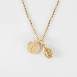 Best HappyBulle Pendentif personnalisé médaille gravée plaqué or 10 mm et breloque coquillage cauri 10 mm