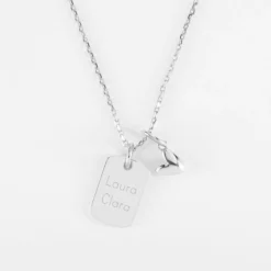 Sale HappyBulle Pendentif personnalisé médaille gravée argent rectangle 17x11 mm et breloque petit coeur bombé 7 mm - x Atelier Wagram Argent rhodié 925