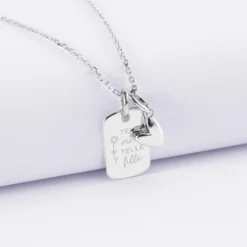Sale HappyBulle Pendentif personnalisé médaille gravée argent rectangle 17x11 mm et breloque petit coeur bombé 7 mm - x Atelier Wagram Argent rhodié 925