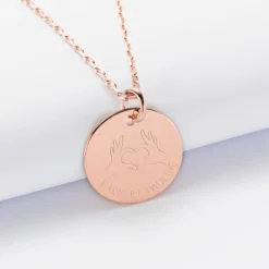 New HappyBulle Pendentif personnalisé médaille gravée plaqué or rose 19 mm - Edition spéciale Love hand Plaqué or rose 18k