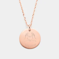 New HappyBulle Pendentif personnalisé médaille gravée plaqué or rose 19 mm - Edition spéciale Love hand Plaqué or rose 18k