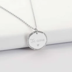 Best HappyBulle Pendentif personnalisé médaille contour scintillant gravée argent 16 mm Argent rhodié 925