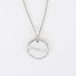 Best HappyBulle Pendentif personnalisé médaille contour scintillant gravée argent 16 mm Argent rhodié 925