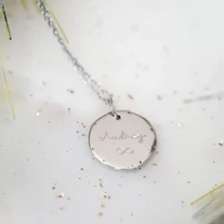 Best HappyBulle Pendentif personnalisé médaille contour scintillant gravée argent 16 mm Argent rhodié 925