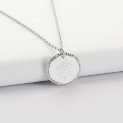 Best HappyBulle Pendentif personnalisé médaille contour scintillant gravée argent 16 mm Argent rhodié 925