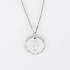 Best HappyBulle Pendentif personnalisé médaille contour scintillant gravée argent 16 mm Argent rhodié 925