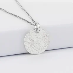 Sale HappyBulle Pendentif personnalisé médaille martelée gravée argent 19 mm Argent rhodié 925
