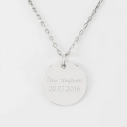 Sale HappyBulle Pendentif personnalisé médaille martelée gravée argent 19 mm Argent rhodié 925