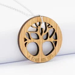 New HappyBulle Pendentif personnalisé médaille gravée arbre de vie 35 mm Bois