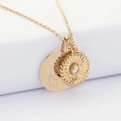 Hot HappyBulle Pendentif personnalisé médaille gravée plaqué or 19 mm et breloque scintillant 14 mm Tournesol