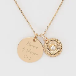 Hot HappyBulle Pendentif personnalisé médaille gravée plaqué or 19 mm et breloque scintillant 14 mm Tournesol