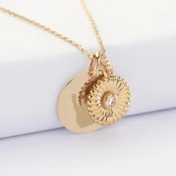 Hot HappyBulle Pendentif personnalisé médaille gravée plaqué or 19 mm et breloque scintillant 14 mm Tournesol