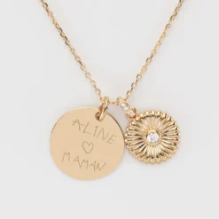 Hot HappyBulle Pendentif personnalisé médaille gravée plaqué or 19 mm et breloque scintillant 14 mm Tournesol