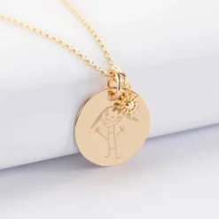 Outlet HappyBulle Pendentif personnalisé médaille gravée plaqué or 19 mm et breloque étoile brillante 6 mm Plaqué or 18k