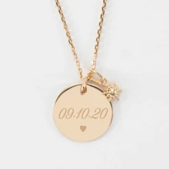 Outlet HappyBulle Pendentif personnalisé médaille gravée plaqué or 19 mm et breloque étoile brillante 6 mm Plaqué or 18k