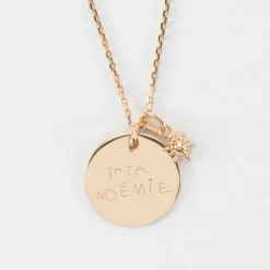 Outlet HappyBulle Pendentif personnalisé médaille gravée plaqué or 19 mm et breloque étoile brillante 6 mm Plaqué or 18k