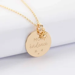 Outlet HappyBulle Pendentif personnalisé médaille gravée plaqué or 19 mm et breloque étoile brillante 6 mm Plaqué or 18k