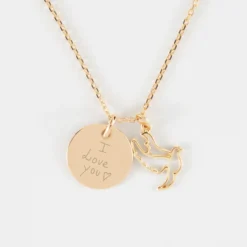 Online HappyBulle Pendentif personnalisé médaille gravée plaqué or 15 mm et breloque colombe 18 mm Plaqué or 18k