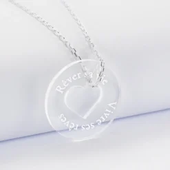 Outlet HappyBulle Pendentif personnalisé médaille gravée acrylique cible coeur 28 mm