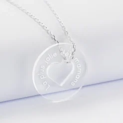 Outlet HappyBulle Pendentif personnalisé médaille gravée acrylique cible coeur 28 mm