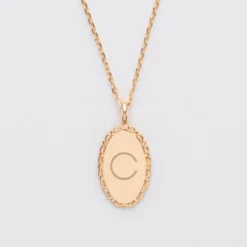 Clearance HappyBulle Pendentif personnalisé médaille vintage ovale dentelée gravée plaqué or 20x13 mm Plaqué or 18k