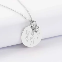 Outlet HappyBulle Pendentif personnalisé médaille gravée argent 19 mm et breloque étoile brillante 6 mm Argent rhodié 925