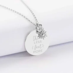Outlet HappyBulle Pendentif personnalisé médaille gravée argent 19 mm et breloque étoile brillante 6 mm Argent rhodié 925