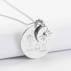 HappyBulle Pendentif personnalisé médaille gravée argent 27 mm et breloque soleil scintillant 14 mm Argent rhodié 925