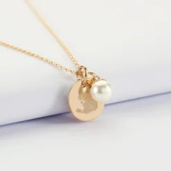 Clearance HappyBulle Pendentif personnalisé médaille gravée plaqué or 15 mm et breloque perle nacre 10 mm Plaqué or 18k