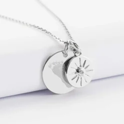 Discount HappyBulle Pendentif personnalisé médaille gravée argent 19 mm et breloque soleil scintillant 14 mm Argent rhodié 925