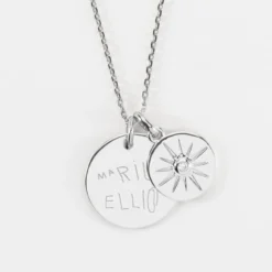 Discount HappyBulle Pendentif personnalisé médaille gravée argent 19 mm et breloque soleil scintillant 14 mm Argent rhodié 925