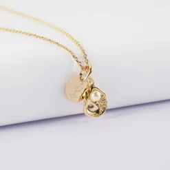 Best HappyBulle Pendentif personnalisé médaille gravée plaqué or 10 mm et breloque coquillage perle blanche