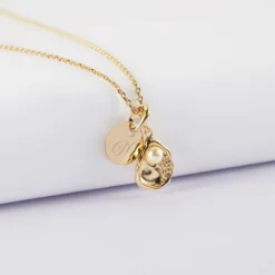 Best HappyBulle Pendentif personnalisé médaille gravée plaqué or 10 mm et breloque coquillage perle blanche