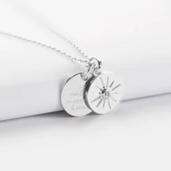 New HappyBulle Pendentif personnalisé médaille gravée argent 15 mm et breloque soleil scintillant 14 mm Argent rhodié 925