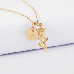 Clearance HappyBulle Pendentif personnalisé médaille gravée plaqué or 10 mm et breloque rose 19 mm