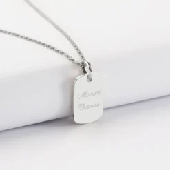 Outlet HappyBulle Pendentif personnalisé médaille gravée argent rectangle 17x11 mm Argent rhodié 925