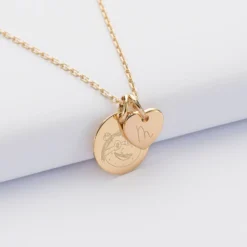 Clearance HappyBulle Pendentif personnalisé médaille gravée plaqué or 15 mm et breloque coeur 10 mm Plaqué or 18k