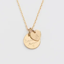 Clearance HappyBulle Pendentif personnalisé médaille gravée plaqué or 15 mm et breloque coeur 10 mm Plaqué or 18k