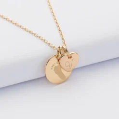 Clearance HappyBulle Pendentif personnalisé médaille gravée plaqué or 15 mm et breloque coeur 10 mm Plaqué or 18k